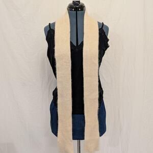 Cream Fuzzy Scarf with Gold Threads, Cozy Texture